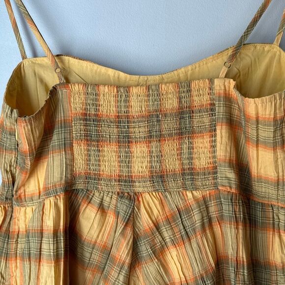 Urban outfitters Lorelei crinkle plaid romper size large yellow orange shorts su - Picture 5 of 8